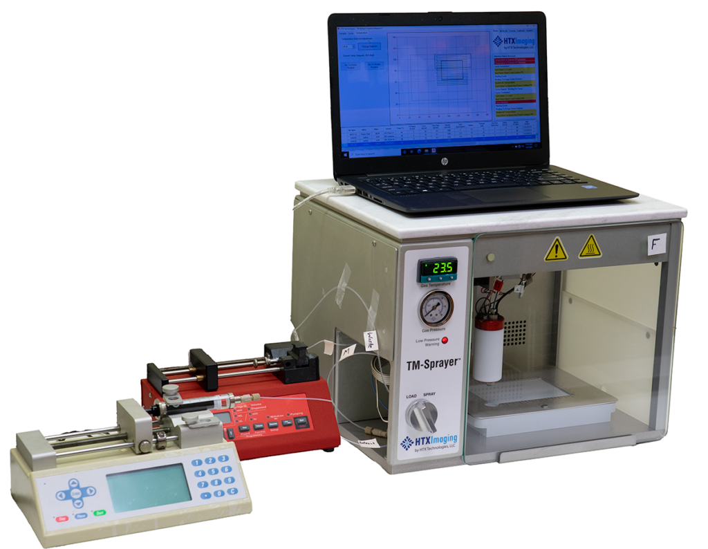 matrix sprayer with laptop and two syringe pumps